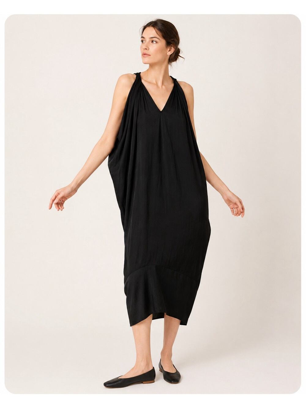 Zero + Maria Cornejo Long Harra Dress M Black Georgette Twist Shoulder Maxi NWT